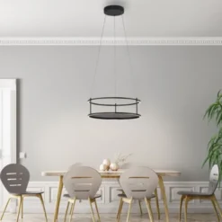 LED Pendelleuchte CONNI schwarz, rund, Touchdimmer, Deko Ablagefläche, höhenverstellbar