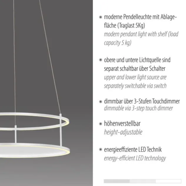 LED Pendelleuchte CONNI weiss, rund, Touchdimmer, höhenverstellbar