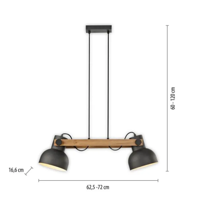 LED Pendelleuchte 2 flammig Akazienholz höhenverstellbar Industrial