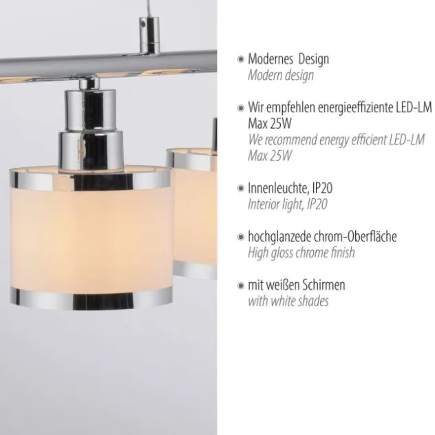LED Pendelleuchte 5 flammig chrom glänzend Esszimmerlampe