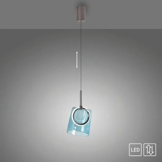 LED Pendelleuchte 1 flammig Metallfarbe Kaffee-blau höhenverstellbar