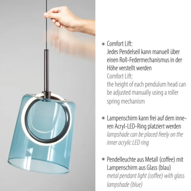 LED Pendelleuchte 1 flammig Metallfarbe Kaffee-blau höhenverstellbar