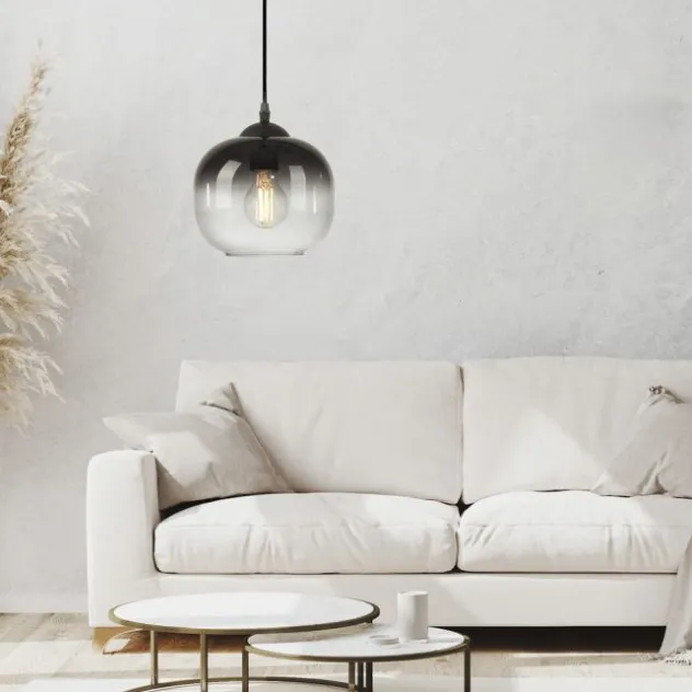 LED Pendelleuchte 1 flammig schwarz Rauchglas modern Wohnlampe