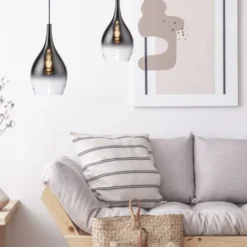 LED Pendelleuchte 1 flammig schwarz verchromt Farbverlauf Esstischlampe