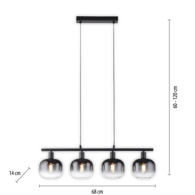LED Pendelleuchte 4 flammig schwarz Rauchglas modern Wohnlampe