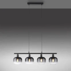 LED Pendelleuchte 4 flammig schwarz Rauchglas modern Wohnlampe