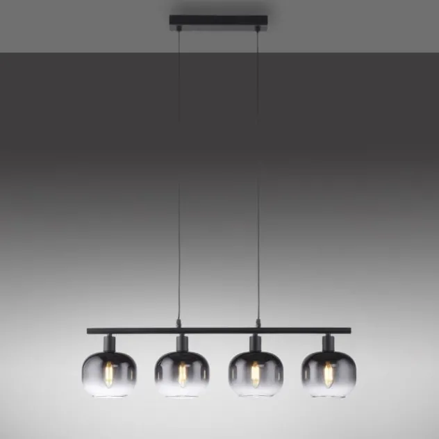 LED Pendelleuchte 4 flammig schwarz Rauchglas modern Wohnlampe