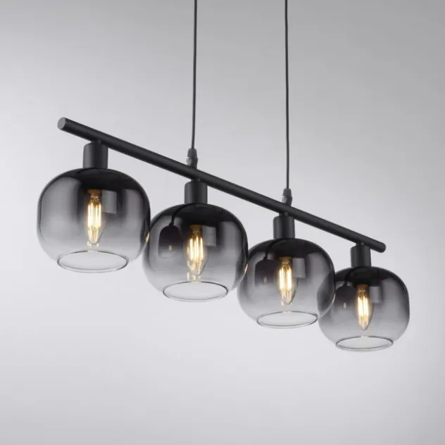 LED Pendelleuchte 4 flammig schwarz Rauchglas modern Wohnlampe