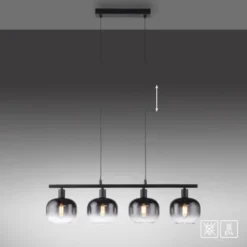 LED Pendelleuchte 4 flammig schwarz Rauchglas modern Wohnlampe