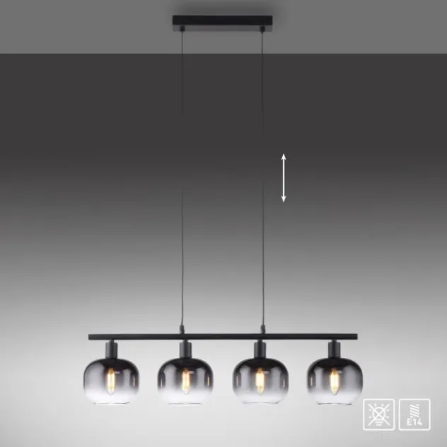 LED Pendelleuchte 4 flammig schwarz Rauchglas modern Wohnlampe