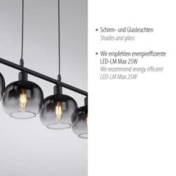 LED Pendelleuchte 4 flammig schwarz Rauchglas modern Wohnlampe