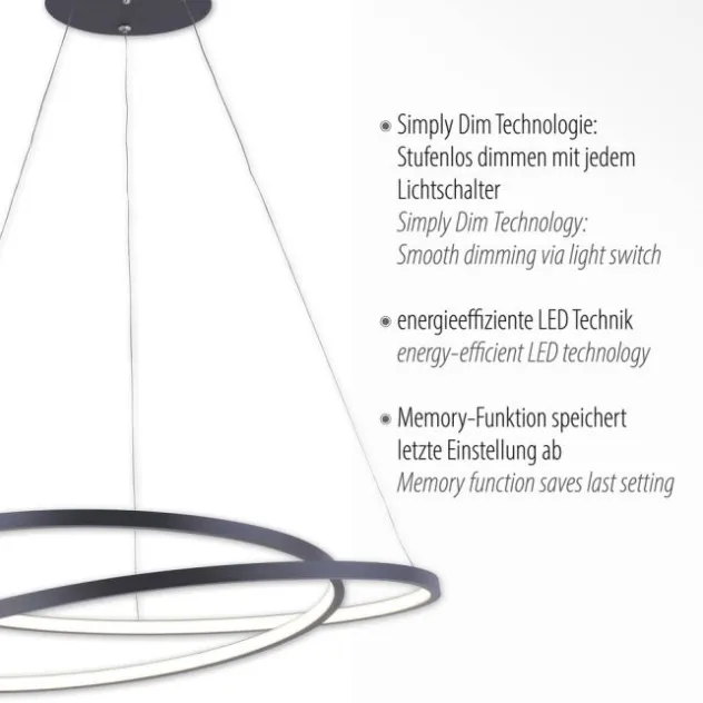 LED-Pendelleuchte, gedrehtes Design, dimmbar, schwarz, Simply Dim