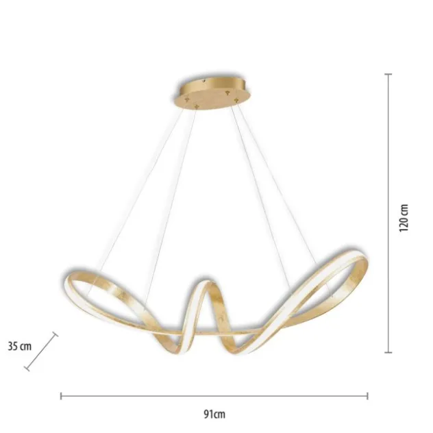 LED Pendelleuchte, gold, elegant, geschwungen, warmweißes Licht, Blattgold