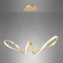 LED Pendelleuchte, gold, elegant, geschwungen, warmweißes Licht, Blattgold