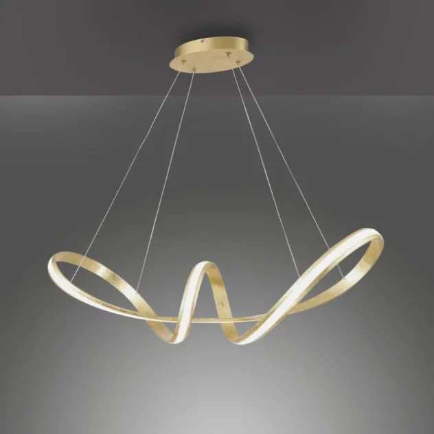 LED Pendelleuchte, gold, elegant, geschwungen, warmweißes Licht, Blattgold