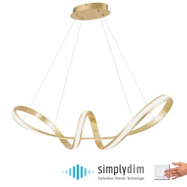 LED Pendelleuchte, gold, elegant, geschwungen, warmweißes Licht, Blattgold