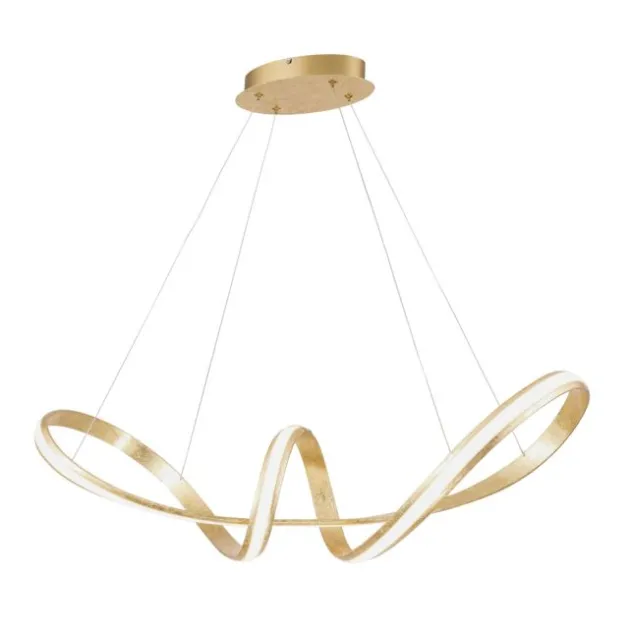 LED Pendelleuchte, gold, elegant, geschwungen, warmweißes Licht, Blattgold