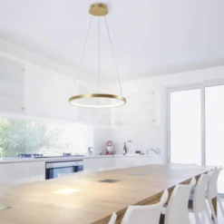 LED-Pendelleuchte, goldfarben, Leuchtring, warmweiße Lichtfarbe, modern