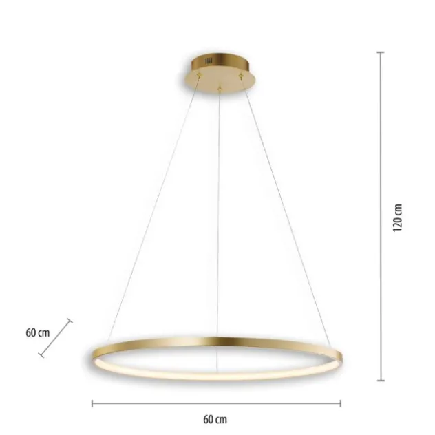 LED-Pendelleuchte, gold farben, Ring Leuchtring Ø60cm, warmweiß