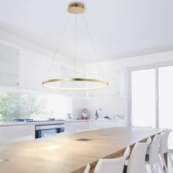 LED-Pendelleuchte, gold farben, Ring Leuchtring Ø60cm, warmweiß
