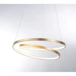 LED-Pendelleuchte gold geschwungener Leuchtring, Dimmfunktion, modern