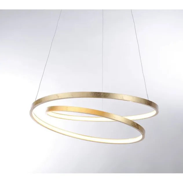 LED-Pendelleuchte gold geschwungener Leuchtring, Dimmfunktion, modern