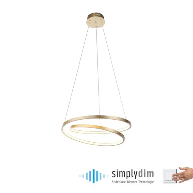 LED-Pendelleuchte gold geschwungener Leuchtring, Dimmfunktion, modern