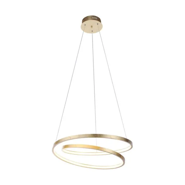 LED-Pendelleuchte gold geschwungener Leuchtring, Dimmfunktion, modern