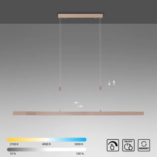 LED Pendelleuchte, Holzdekor-Optik, Lichtfarbensteuerung (CCT), ausziehbar