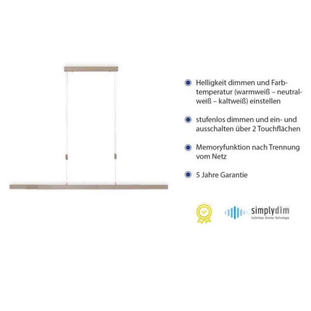LED Pendelleuchte, Holzdekor-Optik, Lichtfarbensteuerung (CCT), ausziehbar