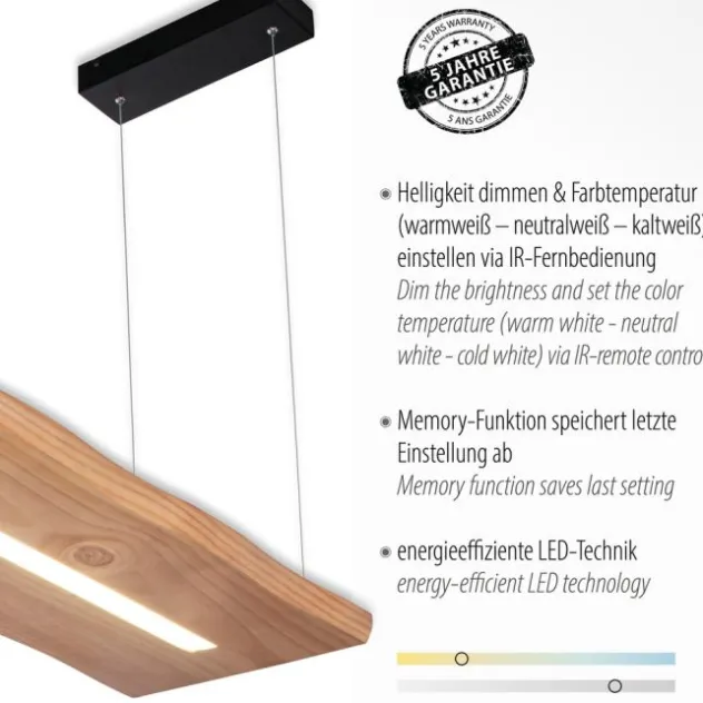 LED-Pendelleuchte, holz-natur, CCT, dimmbar, Memory, IP20