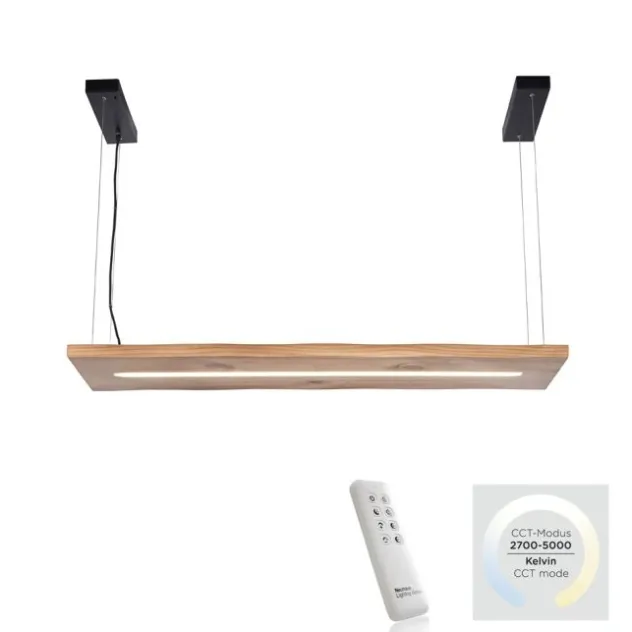 LED-Pendelleuchte, holz-natur, CCT, dimmbar, Memory, IP20