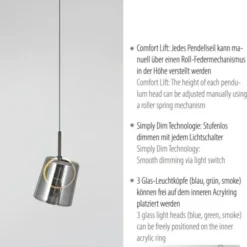 LED Pendelleuchte länglich 3 flammig mehrfarbig Metallfarbe Kaffee