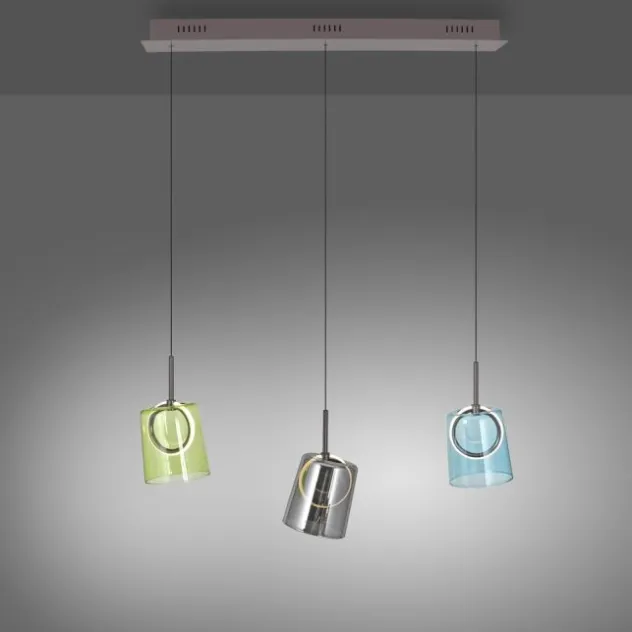 LED Pendelleuchte länglich 3 flammig mehrfarbig Metallfarbe Kaffee