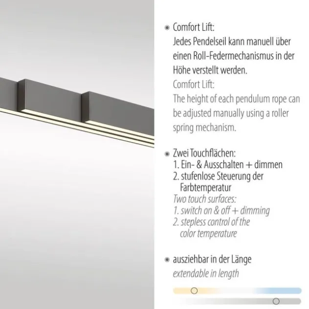 LED Pendelleuchte mit Comfort Lift, anthrazit, höhenverstellbar, ausziehbar