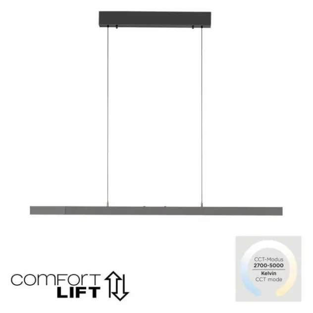LED Pendelleuchte mit Comfort Lift, anthrazit, höhenverstellbar, ausziehbar