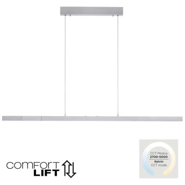 LED Pendelleuchte mit Comfort Lift, aluminium, höhenverstellbar, ausziehbar