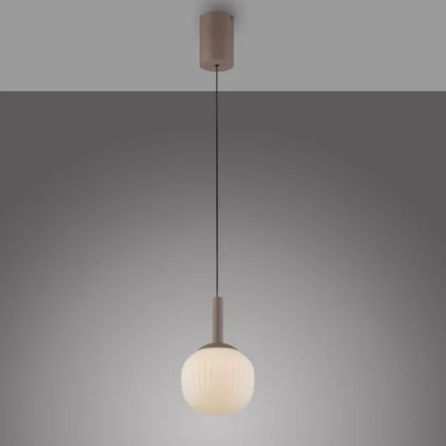 LED Pendelleuchte NAMI, sandfarben, Comfort-Lift, Memoryfunktion, Opalglas