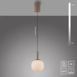 LED Pendelleuchte NAMI, sandfarben, Comfort-Lift, Memoryfunktion, Opalglas