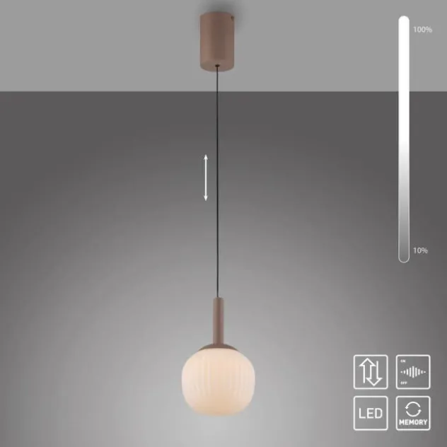LED Pendelleuchte NAMI, sandfarben, Comfort-Lift, Memoryfunktion, Opalglas