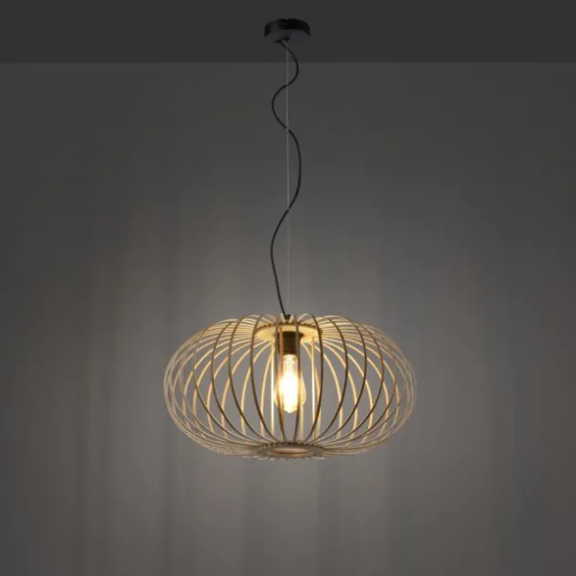 LED Pendelleuchte Naturholz 1 flammig ellipsenförmig Hängelampe