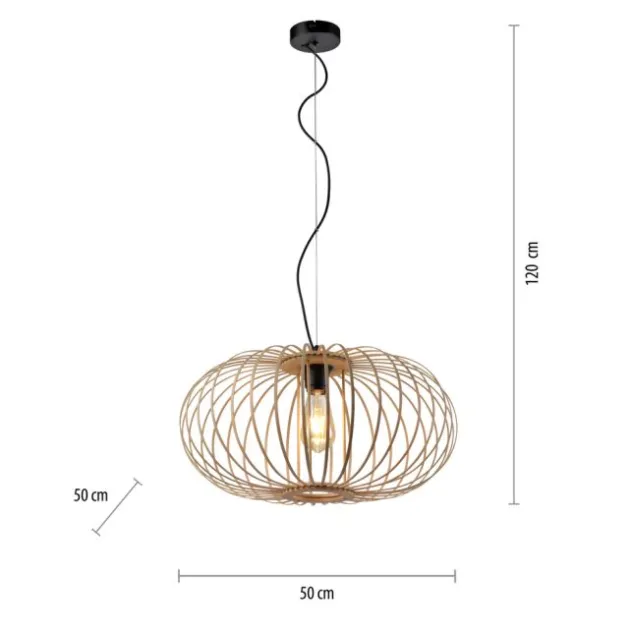 LED Pendelleuchte Naturholz 1 flammig ellipsenförmig Hängelampe