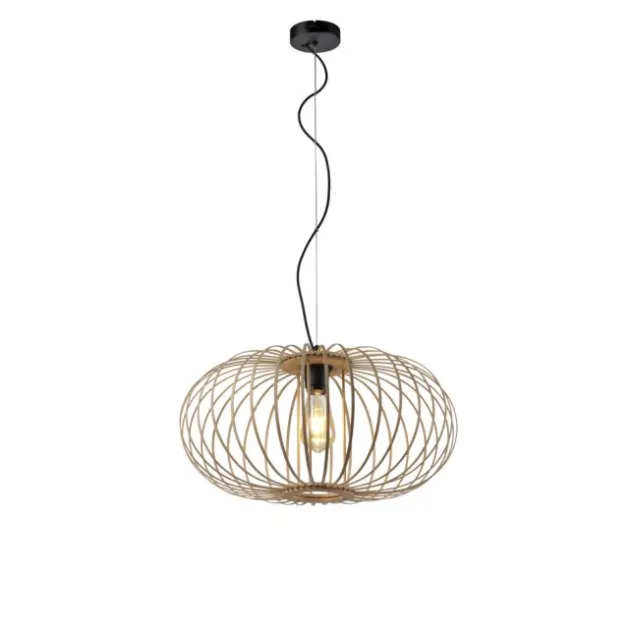 LED Pendelleuchte Naturholz 1 flammig ellipsenförmig Hängelampe