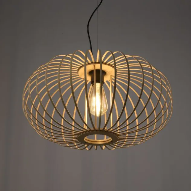 LED Pendelleuchte Naturholz 1 flammig ellipsenförmig Hängelampe