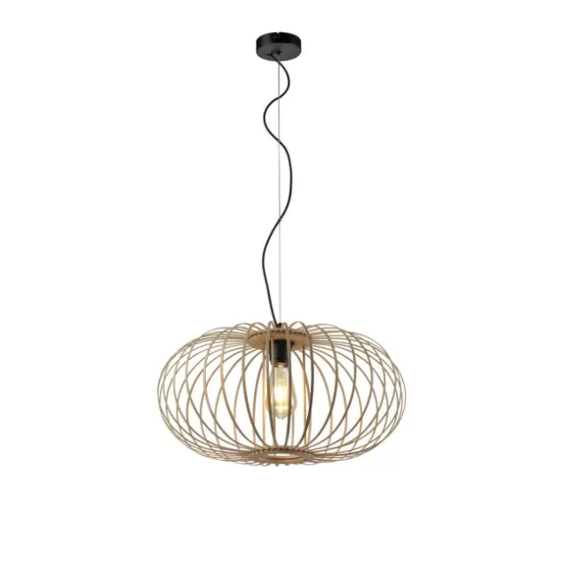 LED Pendelleuchte Naturholz 1 flammig ellipsenförmig Hängelampe
