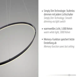 LED Pendelleuchte oval 56x56 anthrazit dimmbar Memoryfunktion