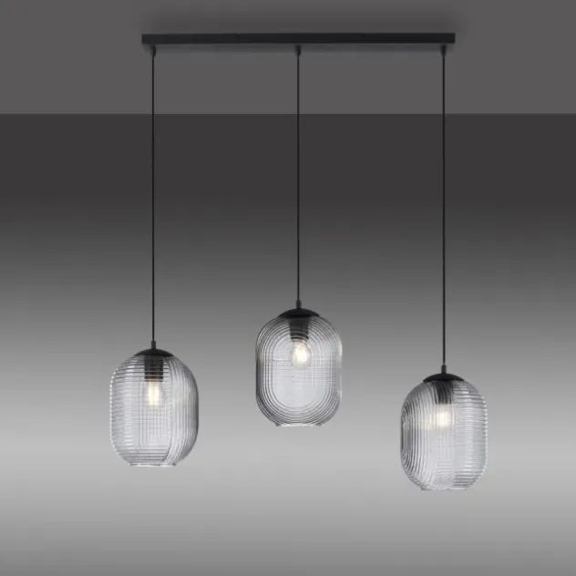 LED Pendelleuchte Rauchglas getönt 3 flammig retro Design oval Esszimmer