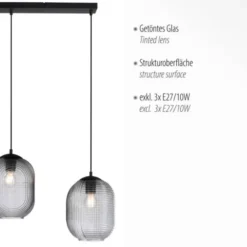 LED Pendelleuchte Rauchglas getönt 3 flammig retro Design oval Esszimmer