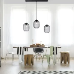 LED Pendelleuchte Rauchglas getönt 3 flammig retro Design oval Esszimmer