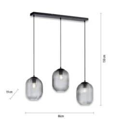 LED Pendelleuchte Rauchglas getönt 3 flammig retro Design oval Esszimmer